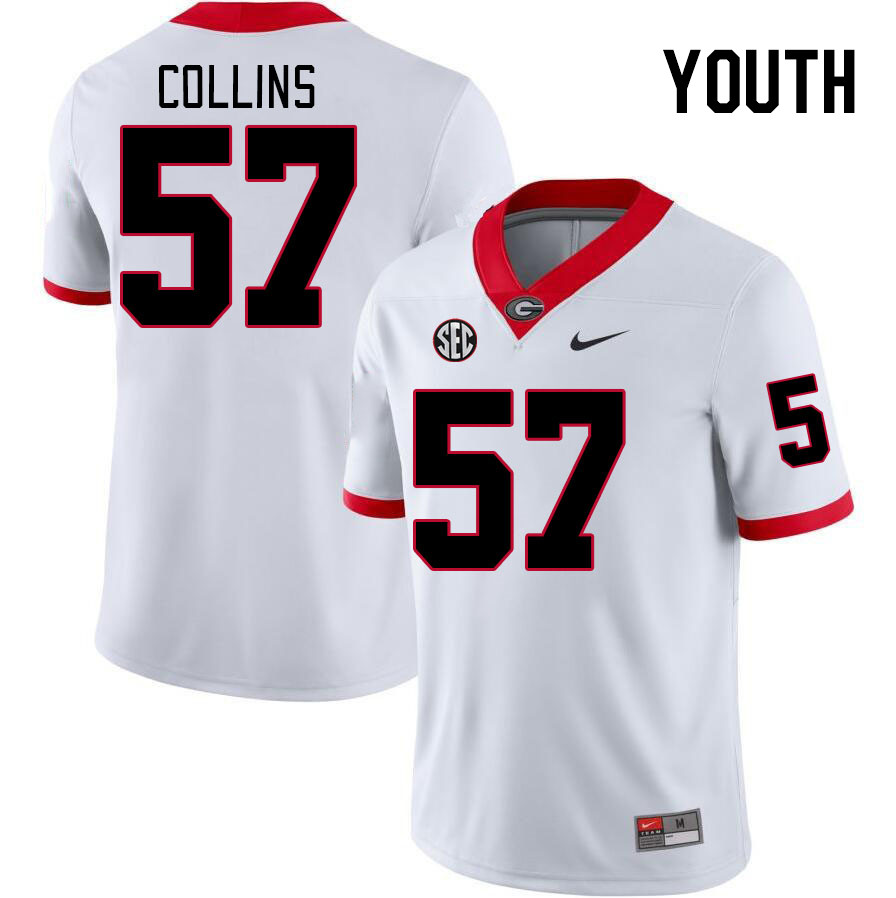 Youth #57 Luke Collins Georgia Bulldogs College Football Jerseys Stitched-White - Click Image to Close